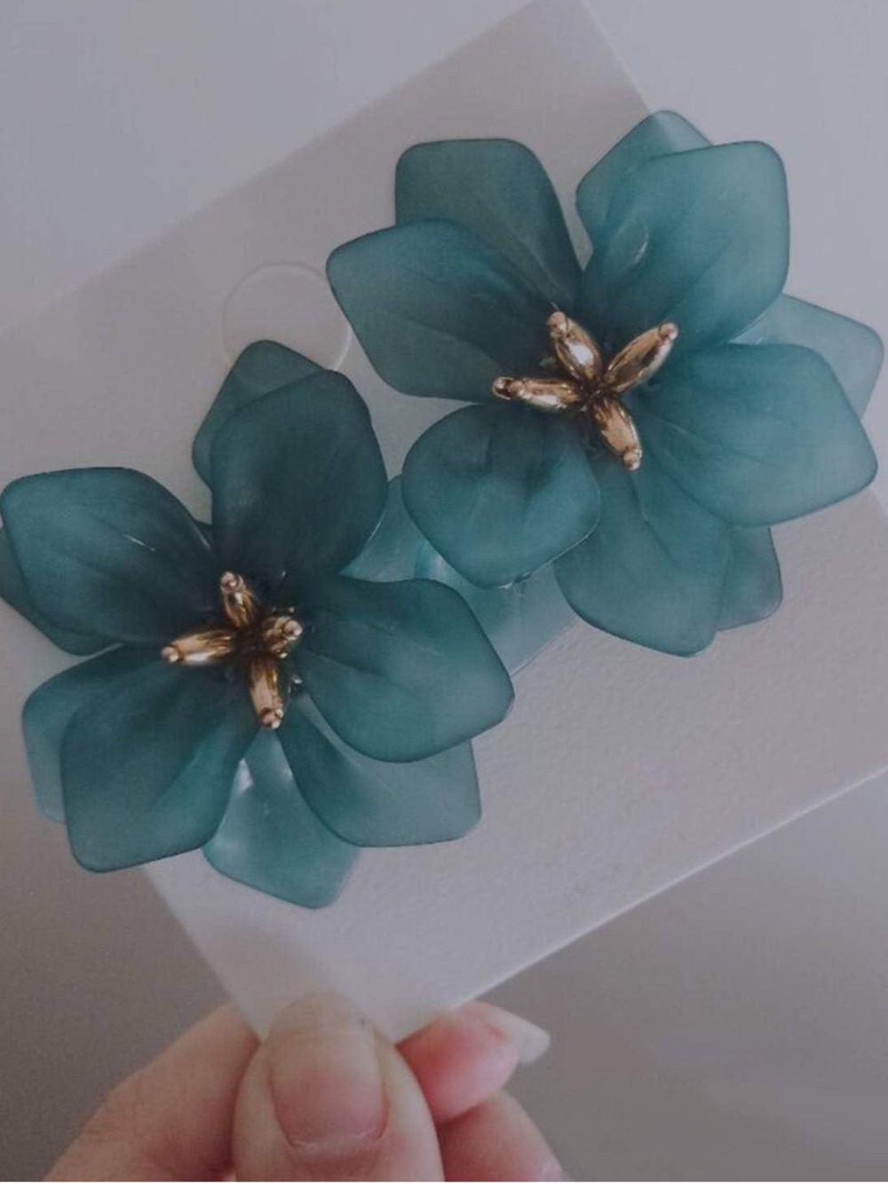 Green Floral Statement Earrings - Elegant Petal Design - Picture 2 of 6